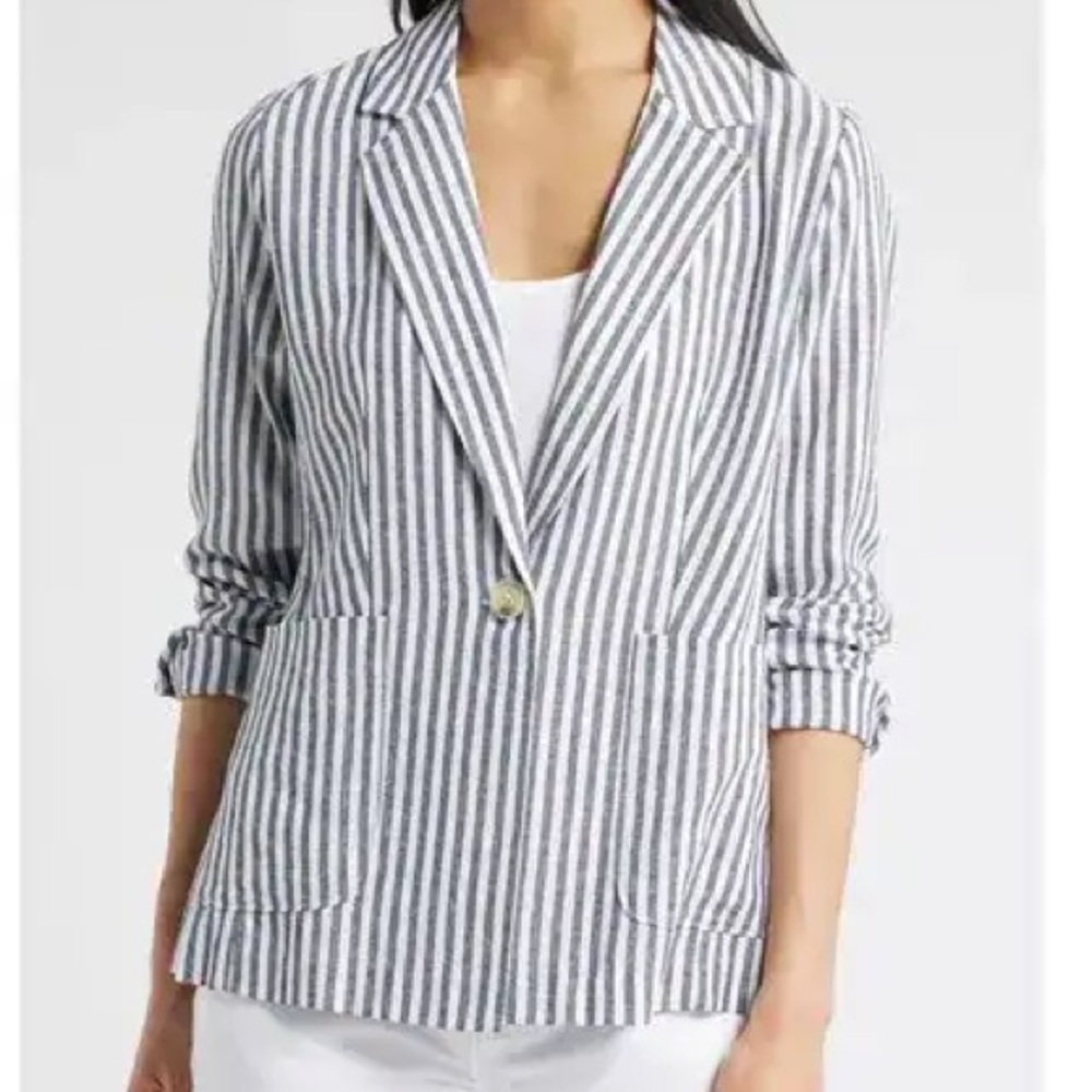 Caslon Nordstrom stripe linen blend blazer navy white brianne stripe blazer XS